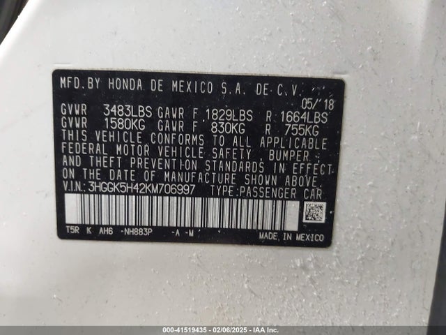 3HGGK5H42KM706997 Honda FIT LX