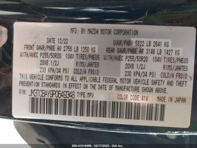 JM3TCBAY9P0649348 Mazda Cx-9 Touring Plus