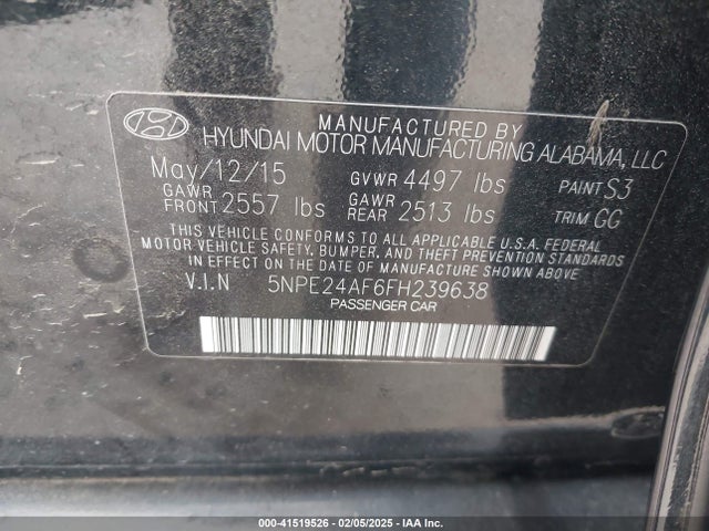 Hyundai SONATA SE 2015 5NPE24AF6FH239638 Image 9