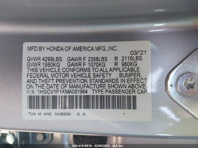 1HGCV1F1XMA051964 Honda ACCORD LX