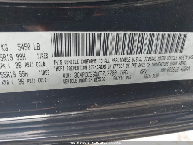 3C4PDCGGXKT717700 Dodge Journey Crossroad