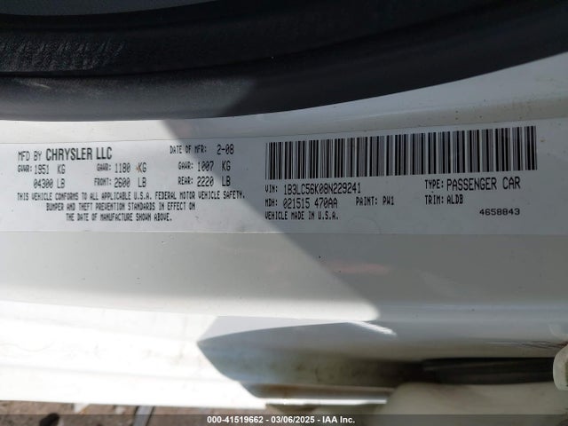 2008 Dodge Avenger Sxt მანქანა იყიდება აუქციონზე, vin: 1B3LC56K08N229241, აუქციონის ნომერი: 41519662