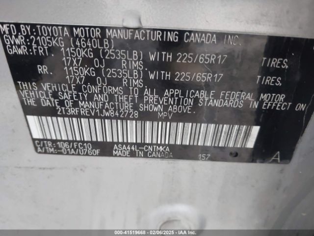 2T3RFREV1JW842728 Toyota Rav4 Adventure/xle