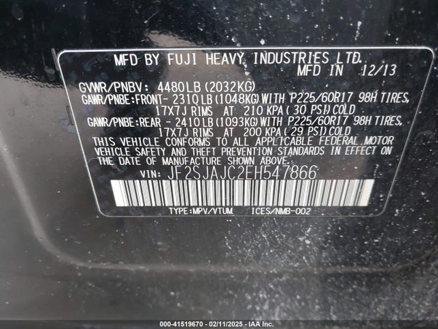 JF2SJAJC2EH547866 Subaru Forester 2.5i Limited