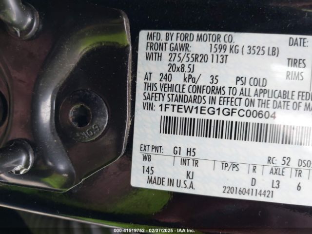 1FTEW1EG1GFC00604 Ford F-150 King Ranch