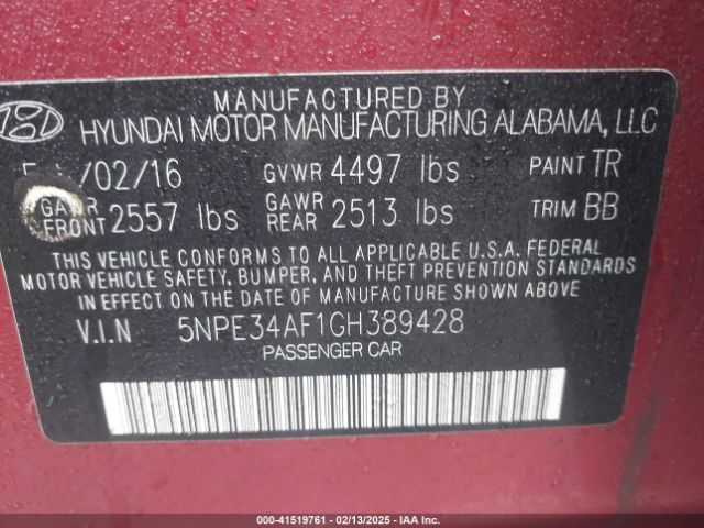 5NPE34AF1GH389428 Hyundai Sonata Sport