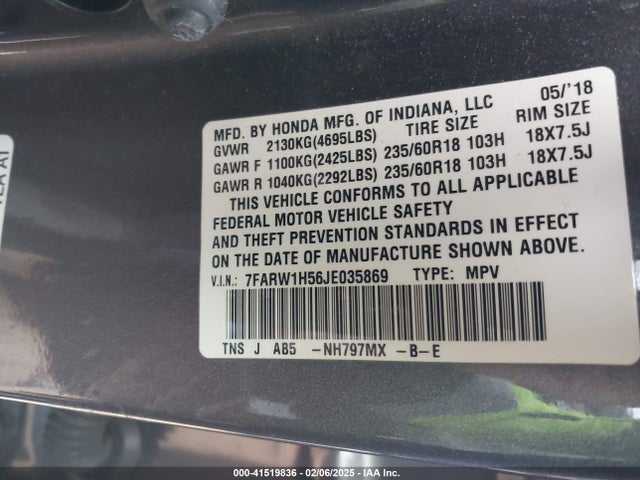 7FARW1H56JE035869 Honda CR-V EX