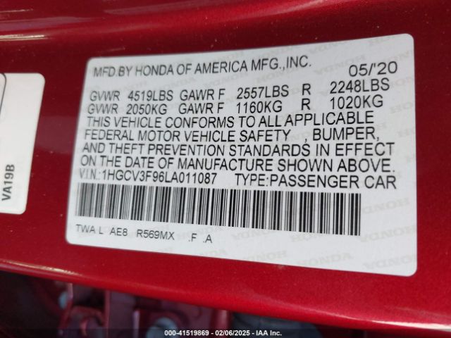 1HGCV3F96LA011087 Honda Accord Hybrid Touring