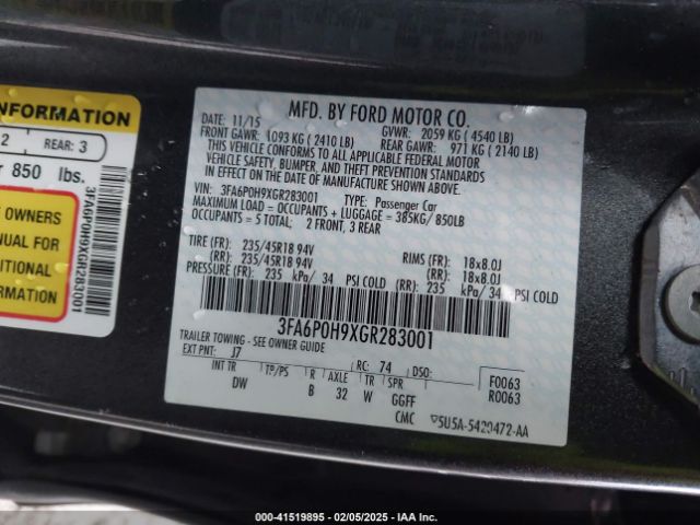 3FA6P0H9XGR283001 Ford FUSION SE