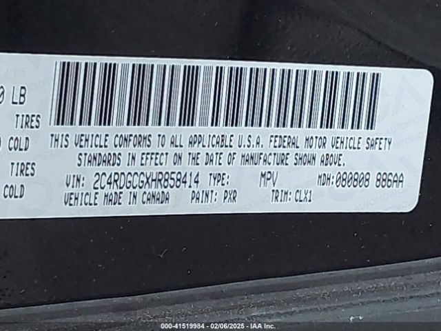 2C4RDGCGXHR858414 Dodge Grand Caravan Sxt