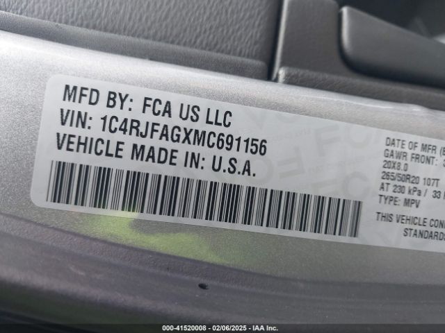 1C4RJFAGXMC691156 Jeep Grand Cherokee Laredo X 4x4
