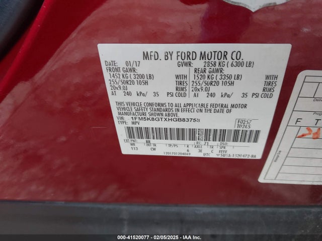 Ford EXPLORER SPORT 2017 1FM5K8GTXHGB83758 Image 9