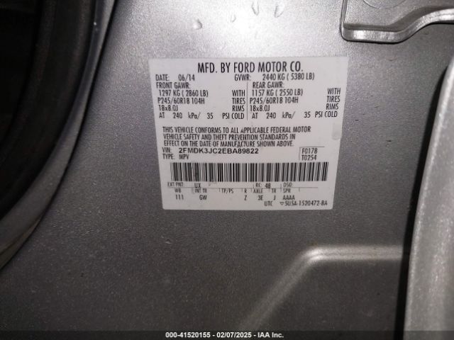 2FMDK3JC2EBA89822 Ford EDGE SEL