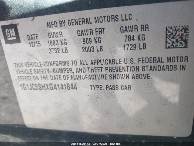 Chevrolet Sonic Lt Auto 2016 1G1JC5SHXG4141844 Image 9