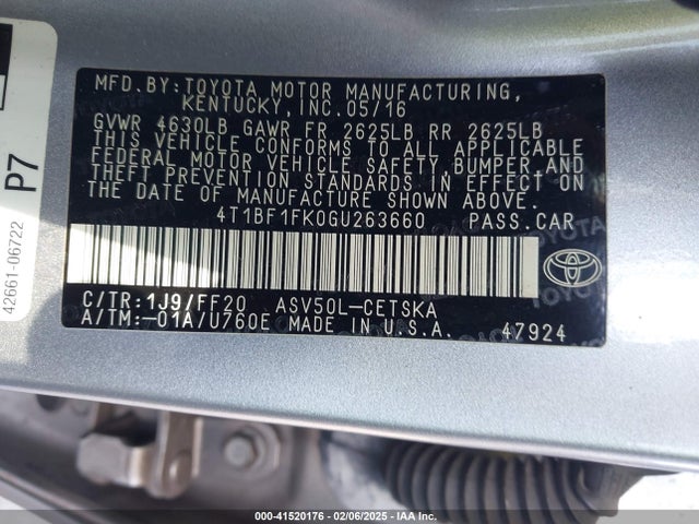 Toyota CAMRY SE 2016 4T1BF1FK0GU263660 Image 9