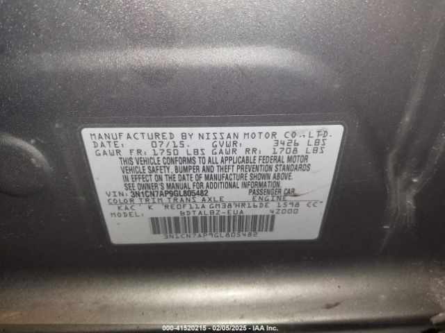 3N1CN7AP9GL805482 Nissan Versa 1.6 S/1.6 S+/1.6 Sl/1.6 Sv