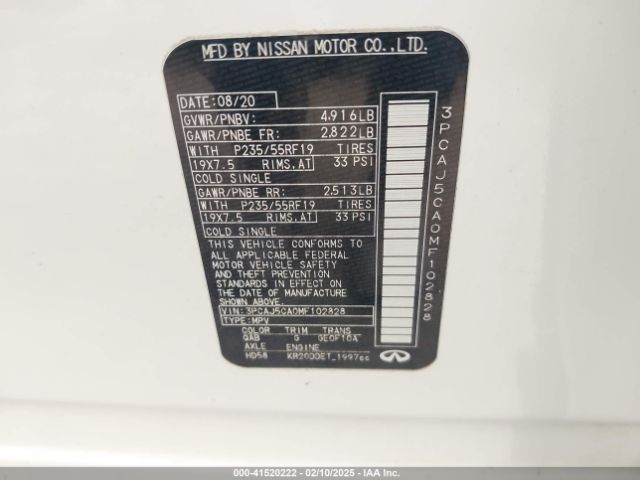 3PCAJ5CA0MF102828 Infiniti Qx50 Essential