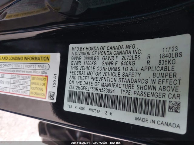 2HGFE2F50RH523894 Honda Civic Sport