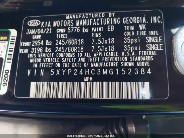 5XYP24HC3MG152384 KIA Telluride Lx