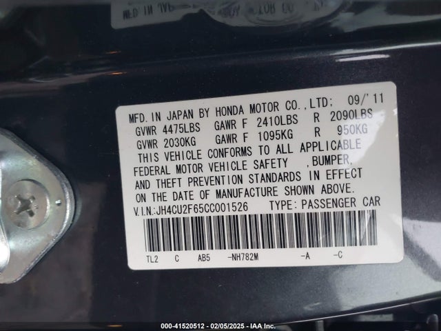 Aukcja sprzedaży 2012 Acura Tsx 2.4, vin: JH4CU2F65CC001526, numer aukcji: 41520512