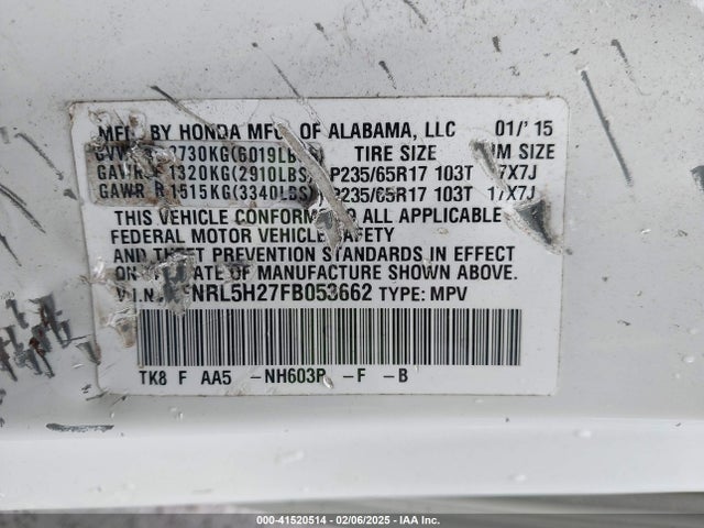 Honda ODYSSEY LX 2015 5FNRL5H27FB053662 Image 9