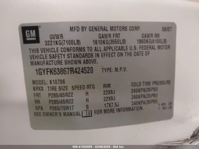2007 CADILLAC ESCALADE 1GYFK63867R424520 Photo 8