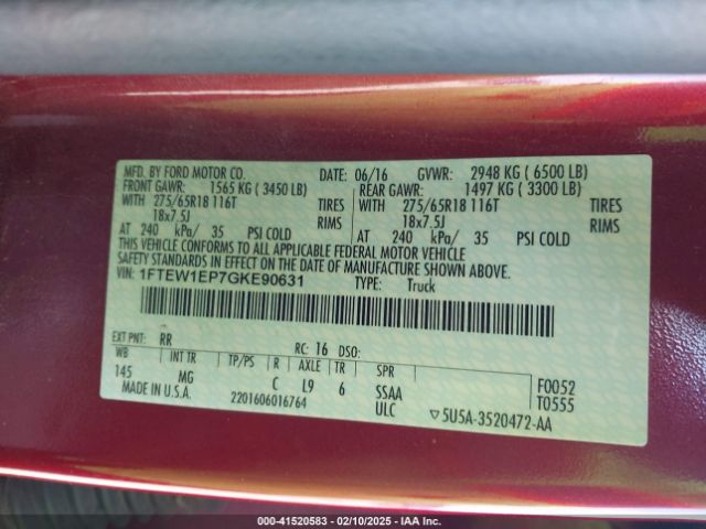 1FTEW1EP7GKE90631 Ford F-150 Xlt