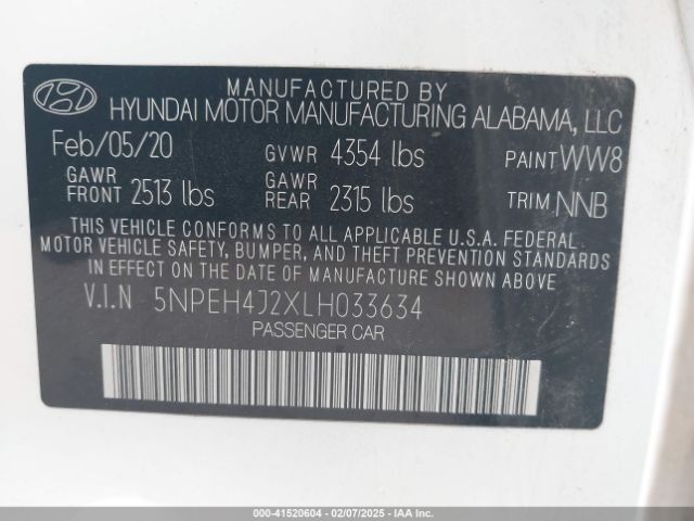 5NPEH4J2XLH033634 Hyundai Sonata Limited