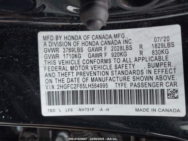 2HGFC2F65LH564995 Honda Civic Lx
