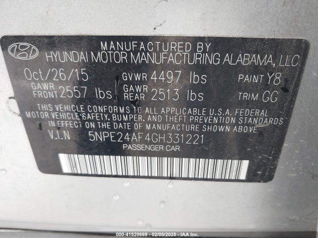 Hyundai SONATA SE 2016 5NPE24AF4GH331221 Image 9