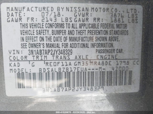 Nissan SENTRA S 2018 3N1AB7AP2JY348329 Image 9