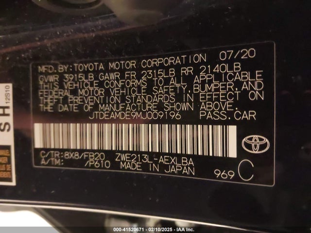 Toyota Corolla Hybrid Le 2021 JTDEAMDE9MJ009196 Image 9