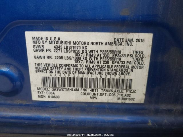 2015 MITSUBISHI OUTLANDER SPORT 4A4AP3AU8FE021721 Photo 8