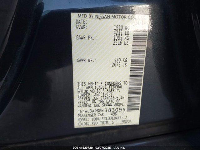 1N4AL3AP8EN383095 Nissan Altima 2.5 S