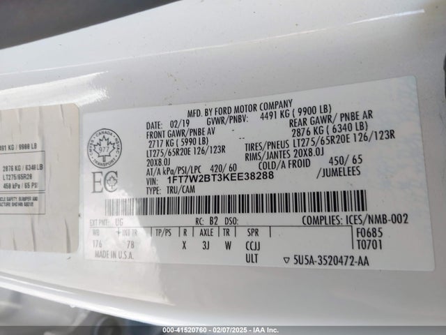 1FT7W2BT3KEE38288 Ford F-250 Platinum