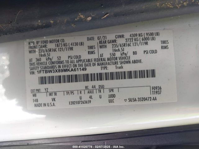 1FTBW3X89MKA61149 Ford Transit-350 Cargo Van