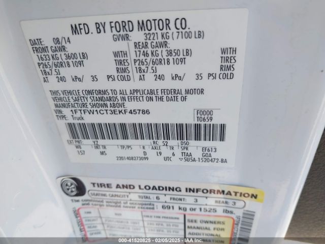 1FTFW1CT3EKF45786 Ford F-150 Xlt