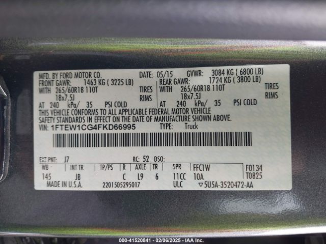 1FTEW1CG4FKD66995 Ford F-150 Xlt