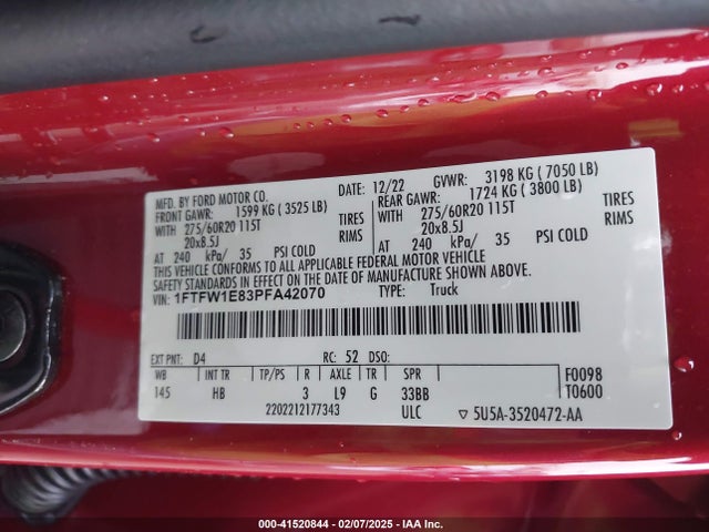 Ford F-150 Lariat 2023 1FTFW1E83PFA42070 Image 9