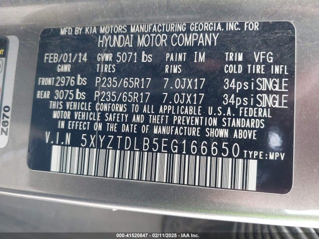 5XYZTDLB5EG166650 Hyundai Santa Fe Sport 2.4l