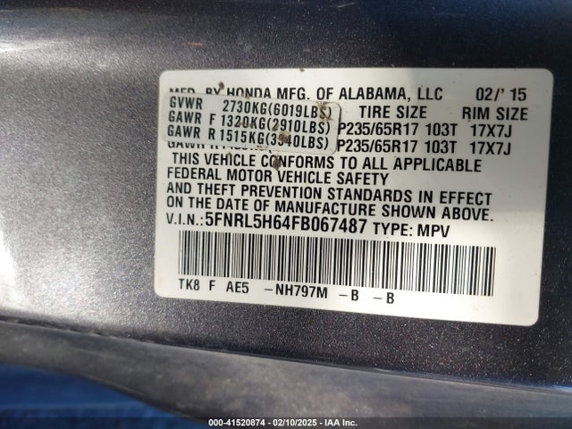Honda Odyssey Ex-l 2015 5FNRL5H64FB067487 Image 9