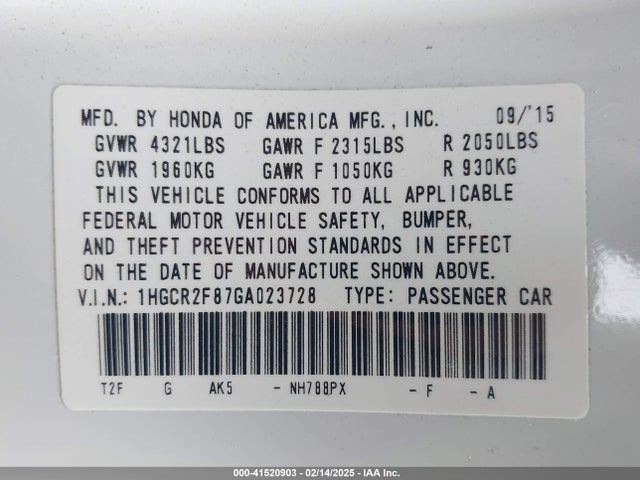 Honda Accord Ex-l 2016 1HGCR2F87GA023728 Image 9