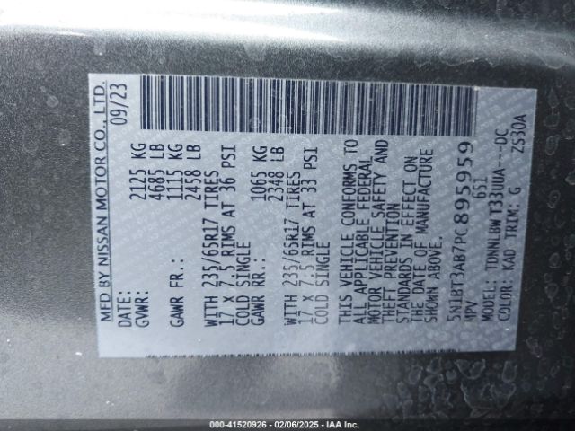5N1BT3AB7PC895959 Nissan Rogue S Intelligent Awd