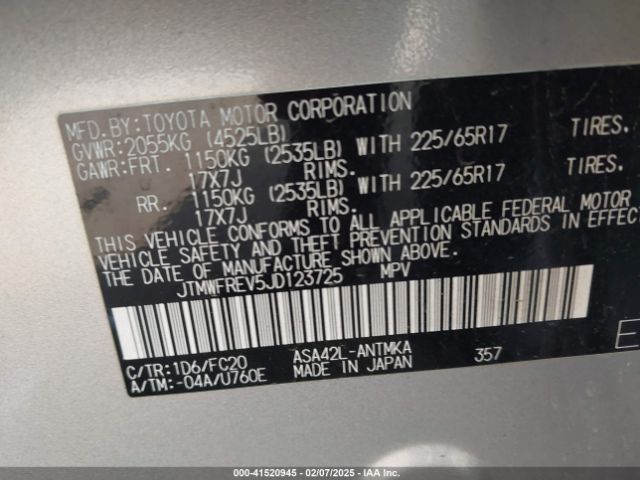 JTMWFREV5JD123725 Toyota Rav4 Adventure/xle