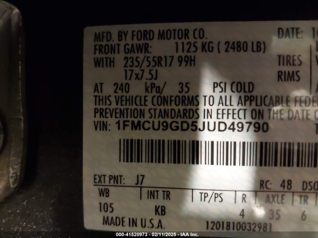 Ford ESCAPE SE 2018 1FMCU9GD5JUD49790 Image 9
