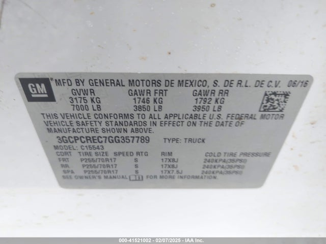 3GCPCREC7GG357789 Chevrolet Silverado 1500 1lt