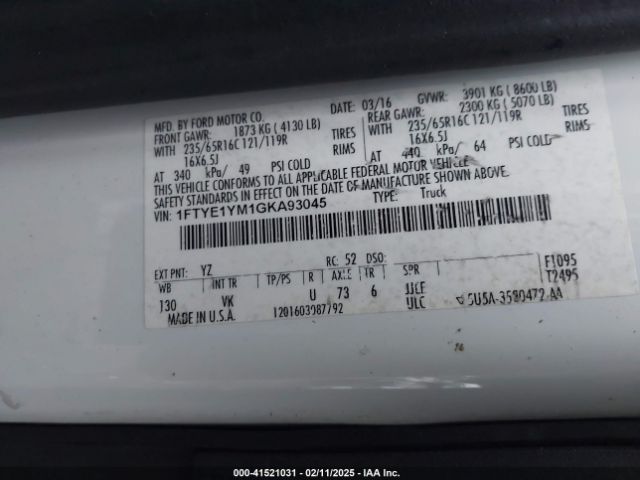 1FTYE1YM1GKA93045 Ford Transit-150