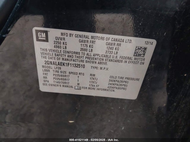 2GNALAEK1F1132510 Chevrolet EQUINOX LS