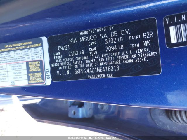 3KPF24AD1NE416313 KIA Forte Lxs