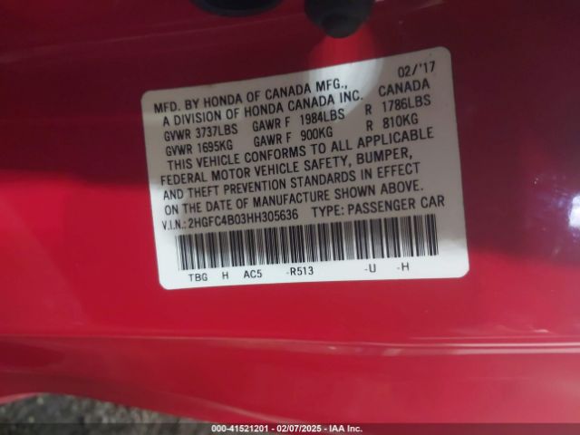 2HGFC4B03HH305636 Honda Civic Lx-p
